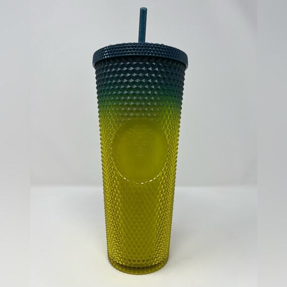 New Starbucks Fall 2023 Neon Lemon Blue Gradient Studded Bling Venti Tumbler - Picture 2 of 6